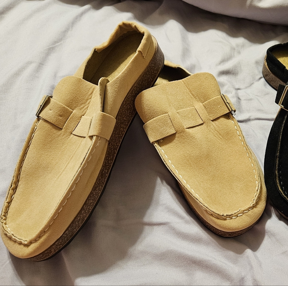 Womens Suede Slip-On Loafers in Tan